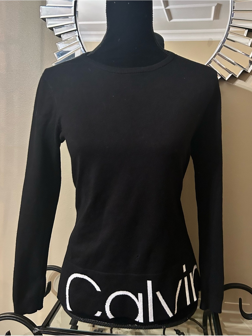 Calvin Klein Black Long-Sleeve Logo Hem Sweater